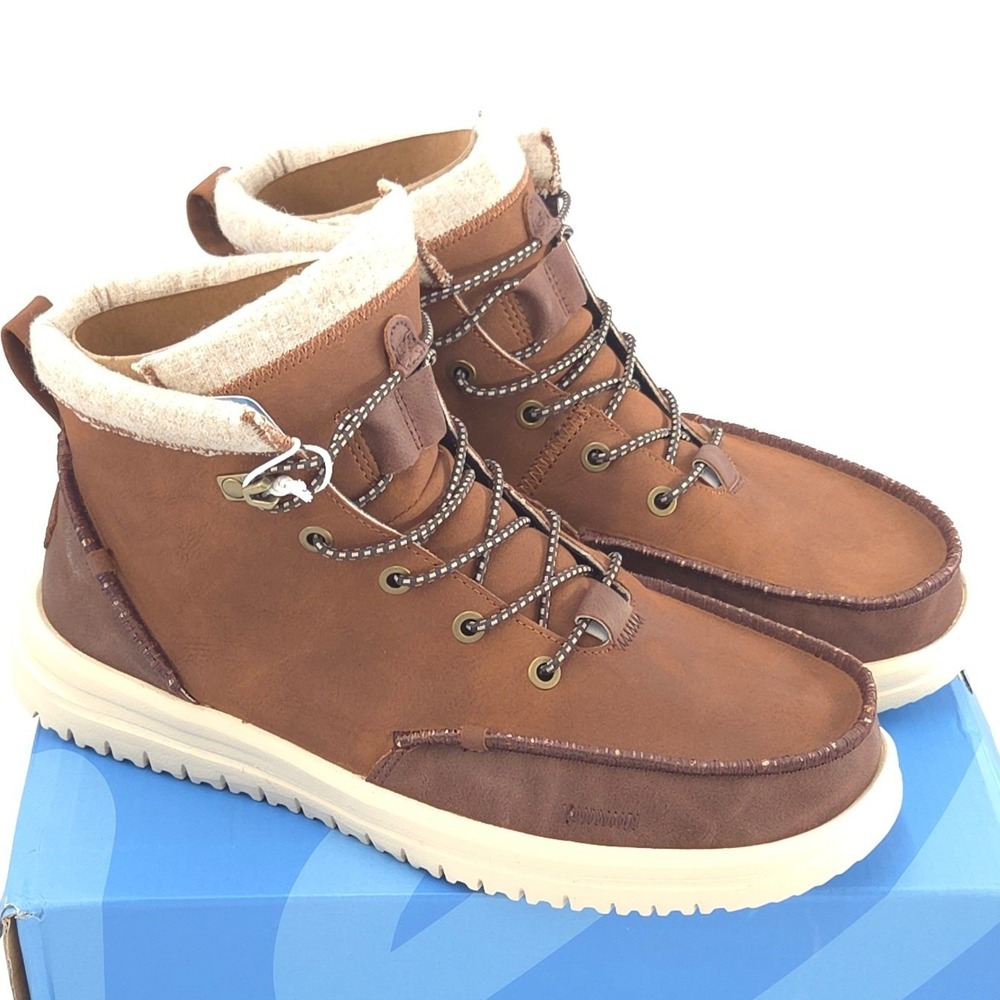 Hey Dude Bradley Classic Tumbled Boots Mens 9 Cognac Brown Water Repellent NEW